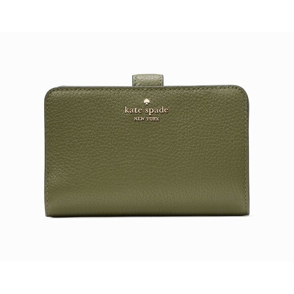 New Kate Spade Lena Medium Compact Bifold Wallet Pebble Leather Enchanted Green - Picture 1 of 3